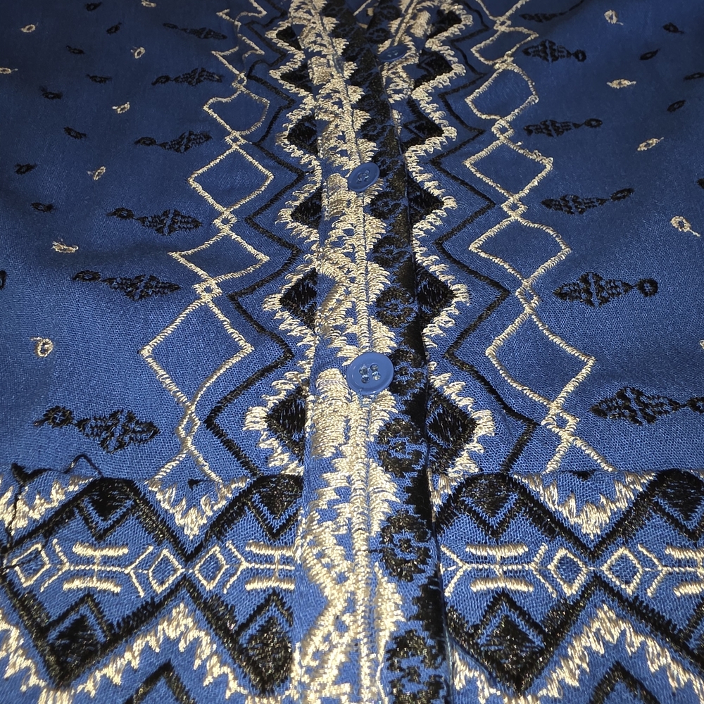Hale Bob Blue Geometric Long Sleeve Dress - Picture 4 of 13